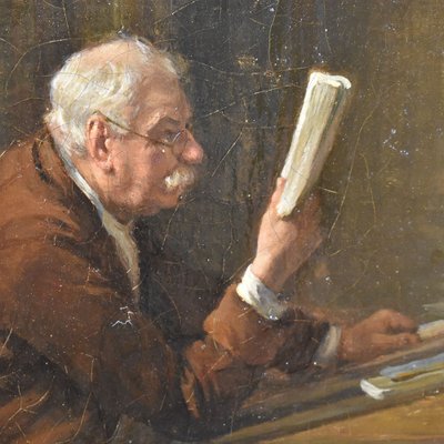 Portrait of Man Reading, 19th Century, Oil on Canvas, Framed-YVI-1732153