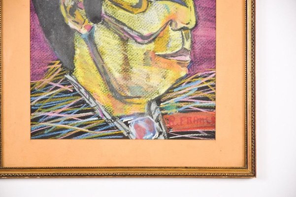 Portrait of Tattooed Man - Original Oil Paste on Canvas - Late 20th Century Late 20th Century-ZCI-760813