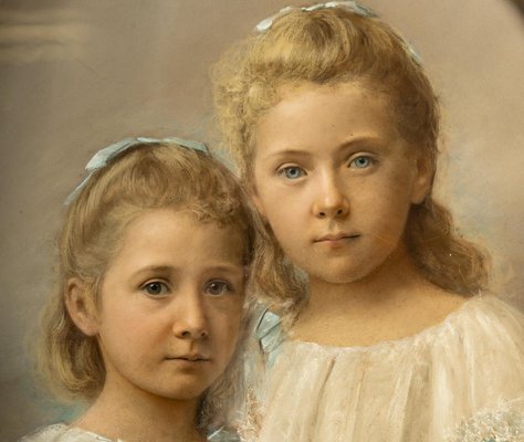 Portrait of Two Girls, 1894, Pastel on Canvas, Framed-UQL-1148545