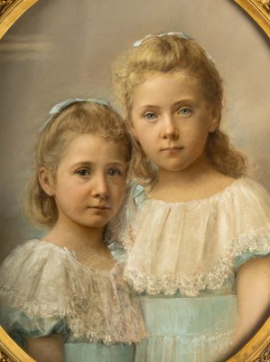 Portrait of Two Girls, 1894, Pastel on Canvas, Framed-UQL-1148545