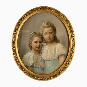 Portrait of Two Girls, 1894, Pastel on Canvas, Framed-UQL-1148545