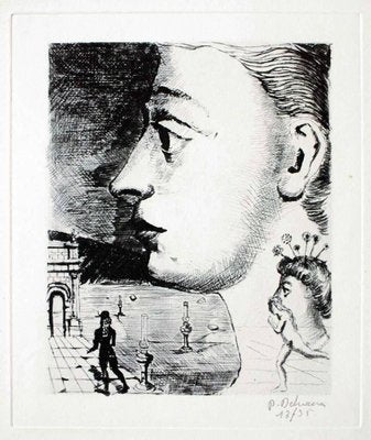 Portrait - Original Etching by P. Delvaux-ZCI-759503