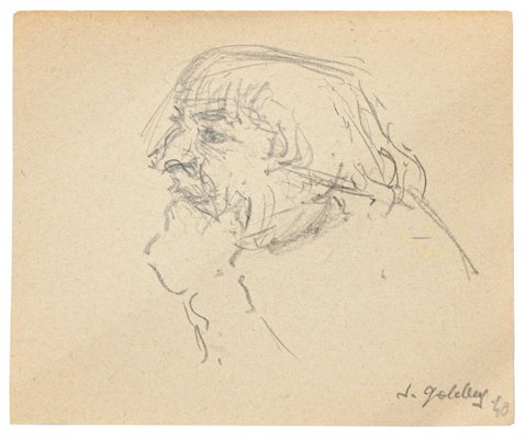 Portrait - Original Pencil and Ink Drawing by S. Goldberg - Mid 20th Century Mid 20th Century-ZCI-759148