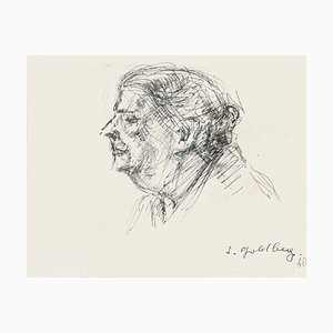 Portrait - Original Pencil and Pen Drawing by S. Goldberg - Mid 20th Century Mid 20th Century-ZCI-758149