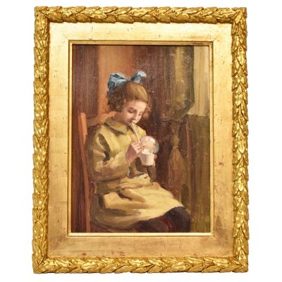 Portrait Painting, Child Playing, Oil Painting, Early 20th Century-YVI-864729