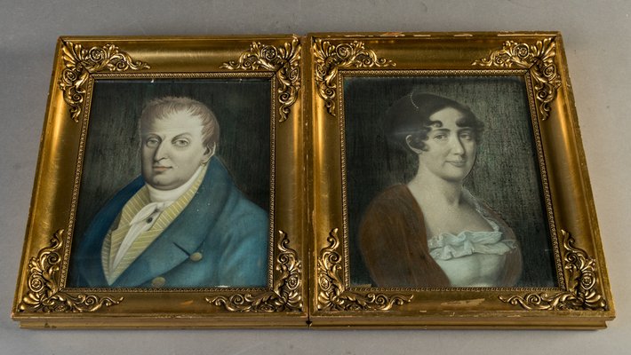 Portrait Paintings of Jean Pierre Casadabon & Christine Lerient, 1800s, Pastel, Framed, Set of 2-VAP-1328326