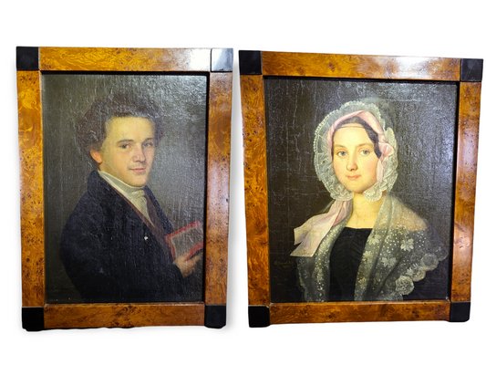 Portraits of Man & Woman, Early 19th Century, Oil on Canvas, Framed, Set of 2-TCS-1353293