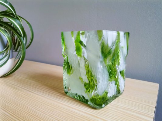 Portuguese Green Spatter Splatter Glass Vase by Marinha Grande, 1970s-SCS-1792348