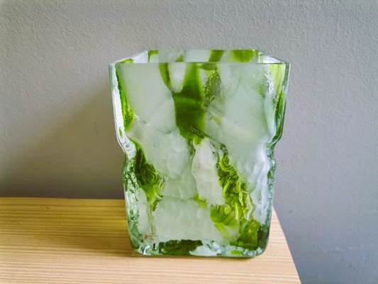 Portuguese Green Spatter Splatter Glass Vase by Marinha Grande, 1970s-SCS-1792348