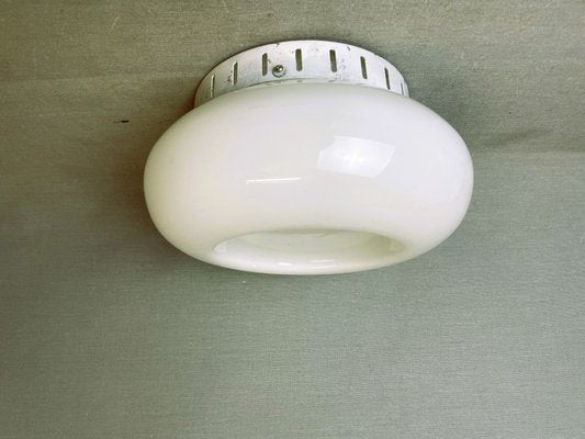 Portuguese Mid-Century Minimalist White Opaline Glass Flush Mount Lamp 1960s-SCS-1807247