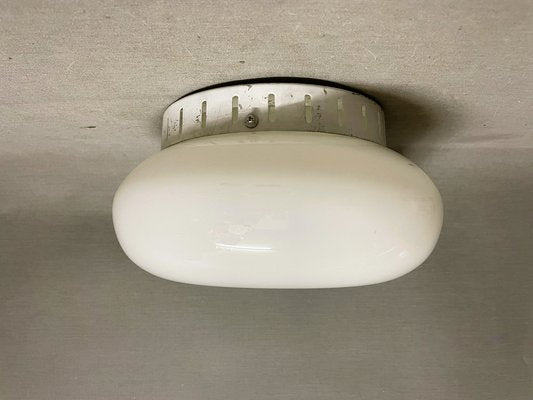 Portuguese Mid-Century Minimalist White Opaline Glass Flush Mount Lamp 1960s-SCS-1807247