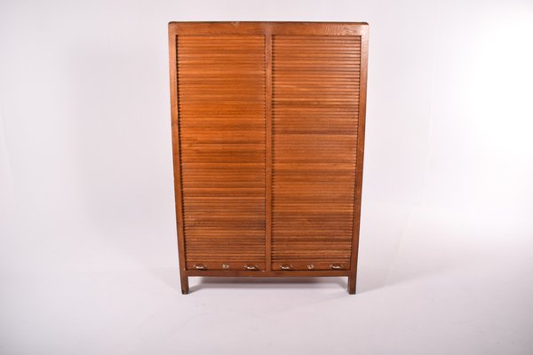 Portuguese Oak File Double Cabinet with Tambour Door from Olaio, 1950s-XWB-1187513