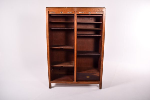 Portuguese Oak File Double Cabinet with Tambour Door from Olaio, 1950s-XWB-1187513