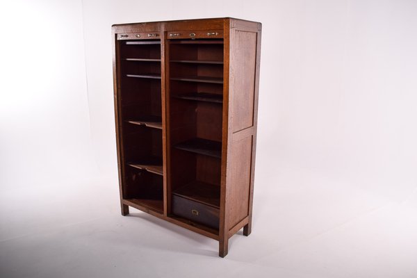 Portuguese Oak File Double Cabinet with Tambour Door from Olaio, 1950s-XWB-1187513