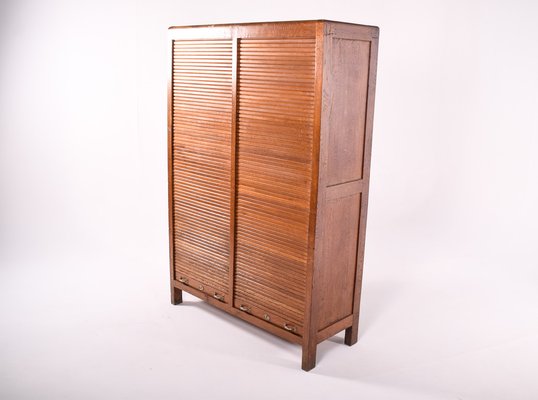 Portuguese Oak File Double Cabinet with Tambour Door from Olaio, 1950s-XWB-1187513