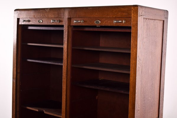 Portuguese Oak File Double Cabinet with Tambour Door from Olaio, 1950s-XWB-1187513