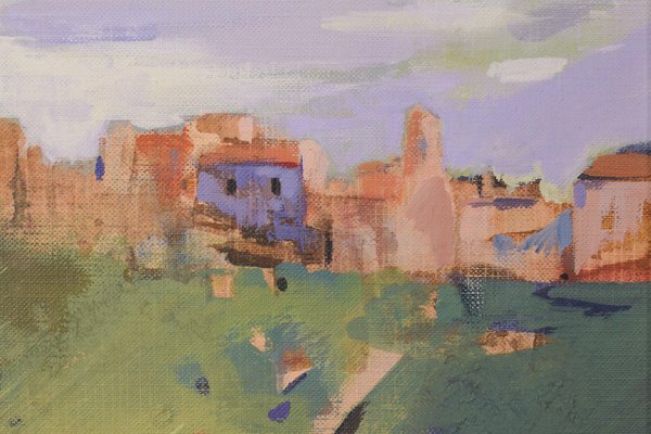 Post Impressionist Landscape with Village, Oil on Canvas, Framed-AOI-1124233