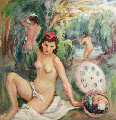 Post-Impressionist Painting, Fioravante Seibezzi, The Bathing Nymphs, 1940s-MBH-1032029