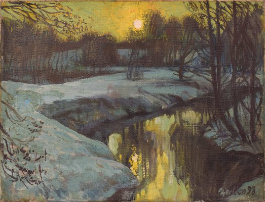 Post Impressionist Sunrise Snowscape, 1998, Oil on Canvas-AOI-1239885