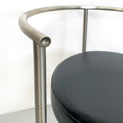 Post Modern Italian Cockpit Shape Leather & Steel Side Chair, 1980s-GDD-1284754