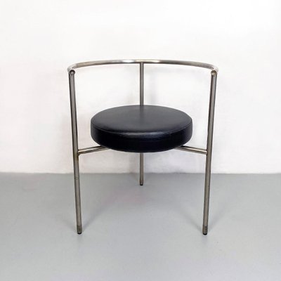 Post Modern Italian Cockpit Shape Leather & Steel Side Chair, 1980s-GDD-1284754