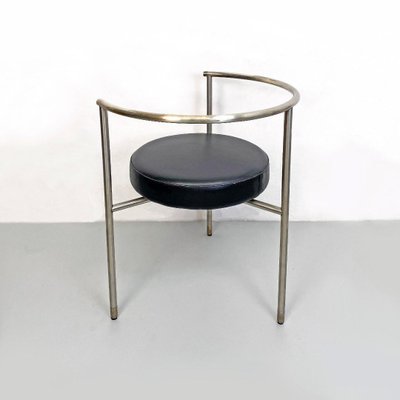 Post Modern Italian Cockpit Shape Leather & Steel Side Chair, 1980s-GDD-1284754