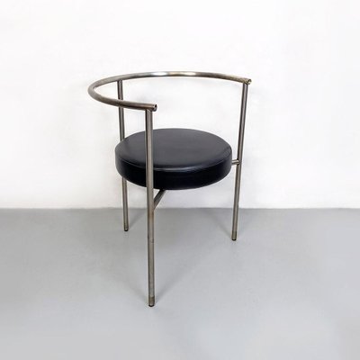 Post Modern Italian Cockpit Shape Leather & Steel Side Chair, 1980s-GDD-1284754