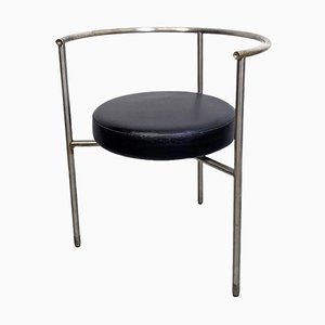 Post Modern Italian Cockpit Shape Leather & Steel Side Chair, 1980s-GDD-1284754