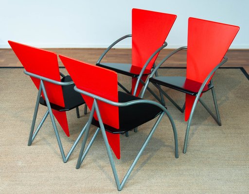 Post Modern Red and Black Dining Chairs by Klaus Wettergren, 1980s, Set of 4-JE-1332121