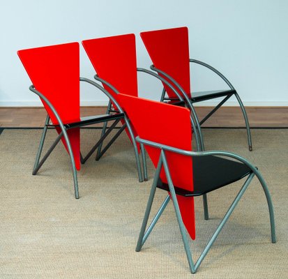 Post Modern Red and Black Dining Chairs by Klaus Wettergren, 1980s, Set of 4-JE-1332121