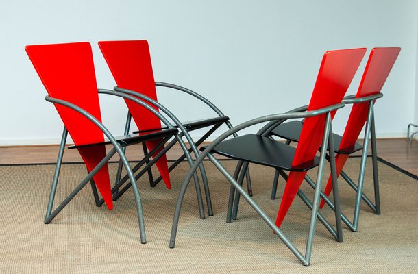 Post Modern Red and Black Dining Chairs by Klaus Wettergren, 1980s, Set of 4-JE-1332121