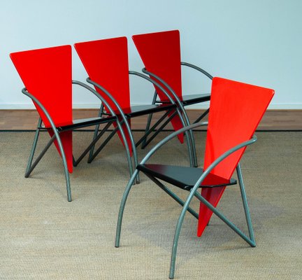 Post Modern Red and Black Dining Chairs by Klaus Wettergren, 1980s, Set of 4-JE-1332121