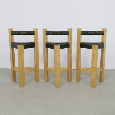 Postmodern Bar Stools in Leather, 1990s, Set of 3-RZV-1785486