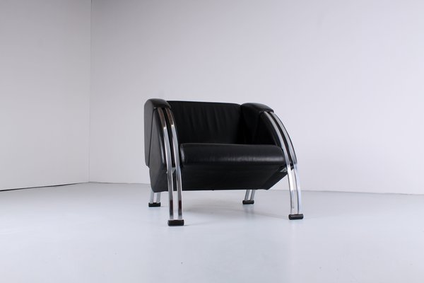 Postmodern Black and Chrome Leather Easy Chair by Young, 1980s-XT-1370747