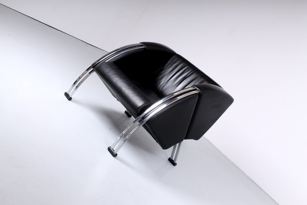 Postmodern Black and Chrome Leather Easy Chair by Young, 1980s-XT-1370747