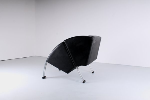 Postmodern Black and Chrome Leather Easy Chair by Young, 1980s-XT-1370747