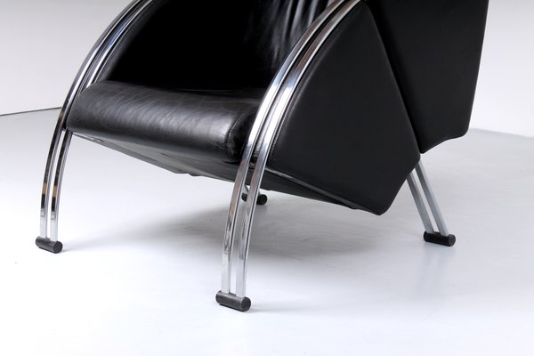 Postmodern Black and Chrome Leather Easy Chair by Young, 1980s-XT-1370747