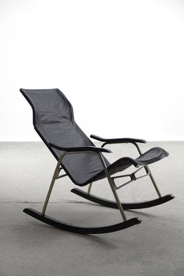 Postmodern Black Leather Rocking Chair by Takeshi Nii, 1950s-ZAA-1343577