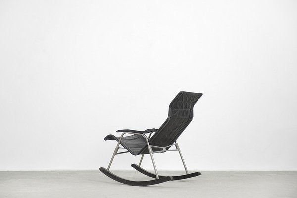 Postmodern Black Leather Rocking Chair by Takeshi Nii, 1950s-ZAA-1343577