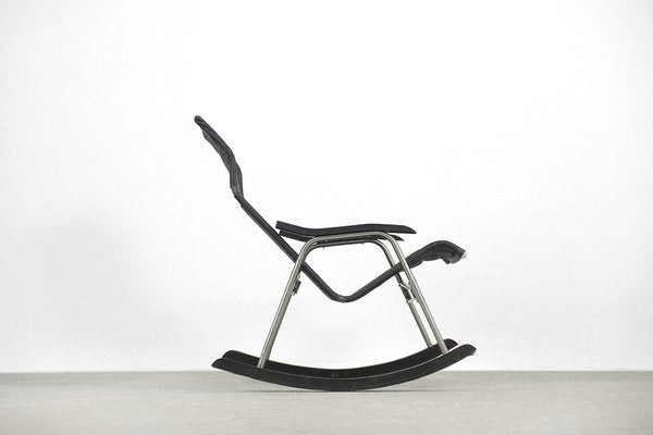 Postmodern Black Leather Rocking Chair by Takeshi Nii, 1950s-ZAA-1343577