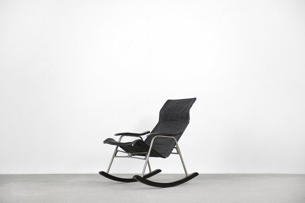 Postmodern Black Leather Rocking Chair by Takeshi Nii, 1950s-ZAA-1343577