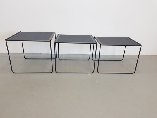 Postmodern Black Perforated Metal Nesting Tables, 1980s, Set of 3-AXJ-1723157