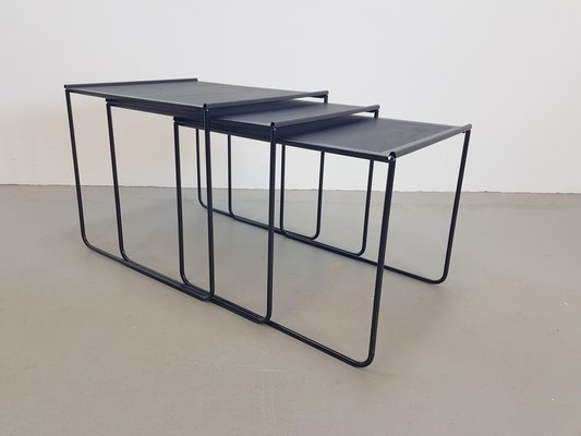 Postmodern Black Perforated Metal Nesting Tables, 1980s, Set of 3-AXJ-1723157