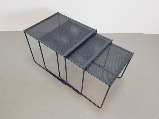 Postmodern Black Perforated Metal Nesting Tables, 1980s, Set of 3-AXJ-1723157