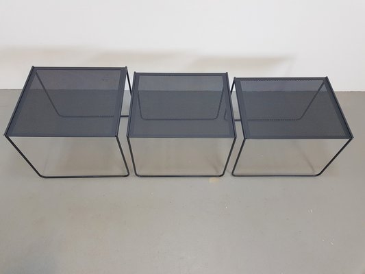 Postmodern Black Perforated Metal Nesting Tables, 1980s, Set of 3-AXJ-1723157