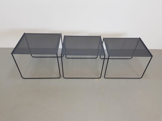 Postmodern Black Perforated Metal Nesting Tables, 1980s, Set of 3-AXJ-1723157