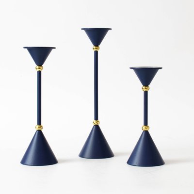 Postmodern Blue Candleholders, 1980s, Set of 3-IXK-1409624