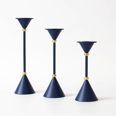 Postmodern Blue Candleholders, 1980s, Set of 3-IXK-1409624