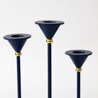 Postmodern Blue Candleholders, 1980s, Set of 3-IXK-1409624