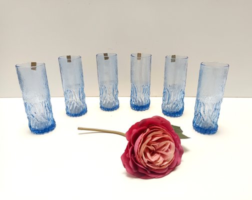 Postmodern Blue Crystal Handmade Drinking Glasses, 1970s, Set of 6-JPQ-2033857